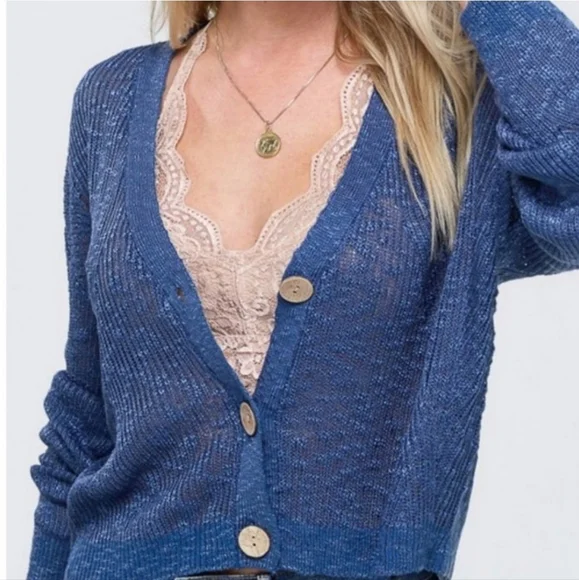 Hyped Unicorn by LA MIEL Blue Slouchy Light Weight Semi Sheer Cardigan Size M/L - Picture 5 of 7